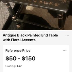 Antique Black End Table With Floral Accent