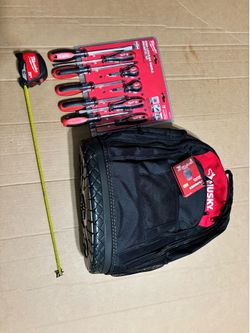 Husky In Tool Backpack & Milwaukee Screwdriver Set & Milwaukee 25 FT Magnetic Tape Measure