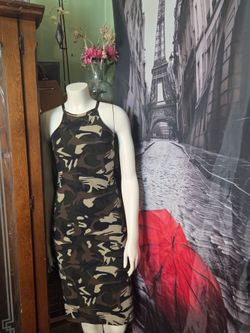 Camo Print Halter Neck Midi Dress