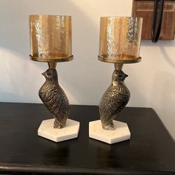 Brass And Marble  Candle Holders