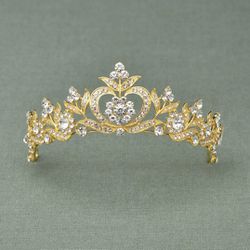 Crystal Princess Crown Rhinestone Tiara Bridal Head Jewelry Wedding Hair Accessories, Gold
