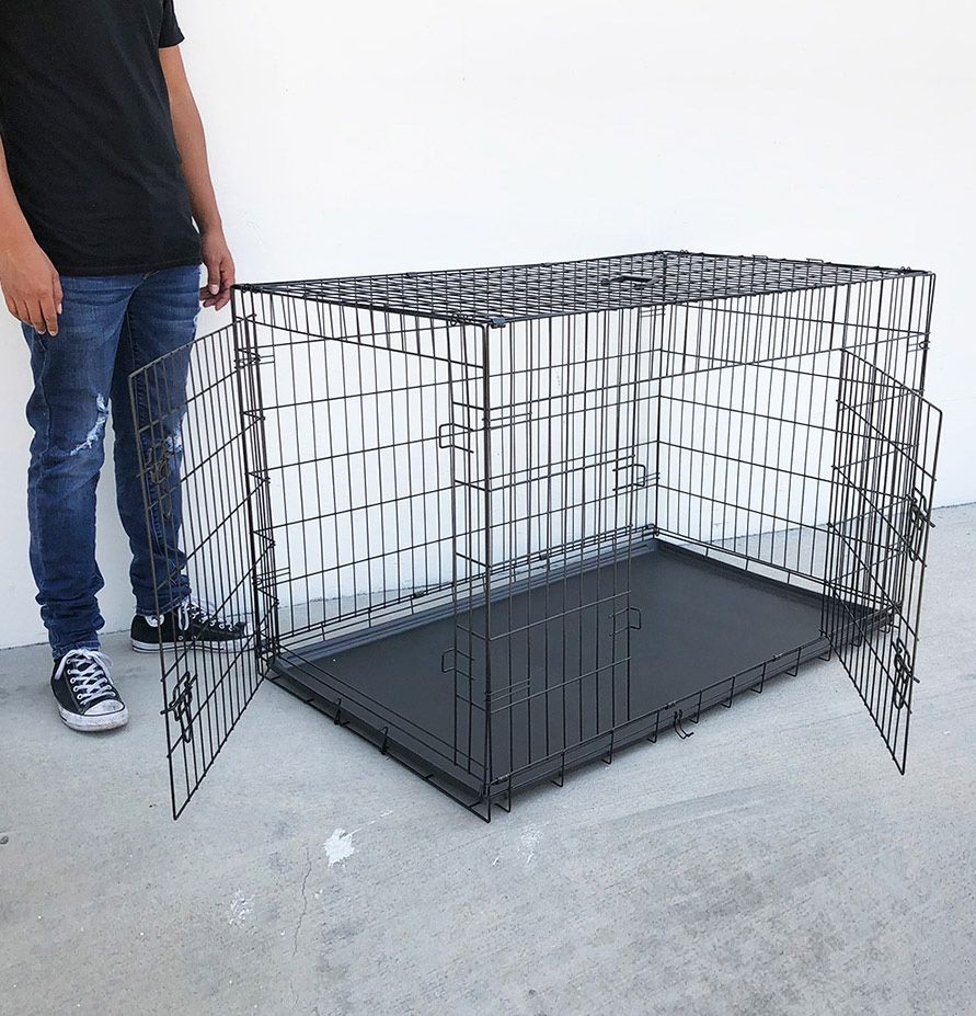 (NEW) $70 XL 48-Inch Dog Crate Kennel Pet Cage With Plastic Tray, Size 48x29x32 Inches