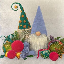 Christmas Paper Luncheon Decoupage Napkins, 3-Ply Servilletas Christmas Napkin for Art, Dinner and Party, Disposable Napkins Gnome Ornament 20 Pack