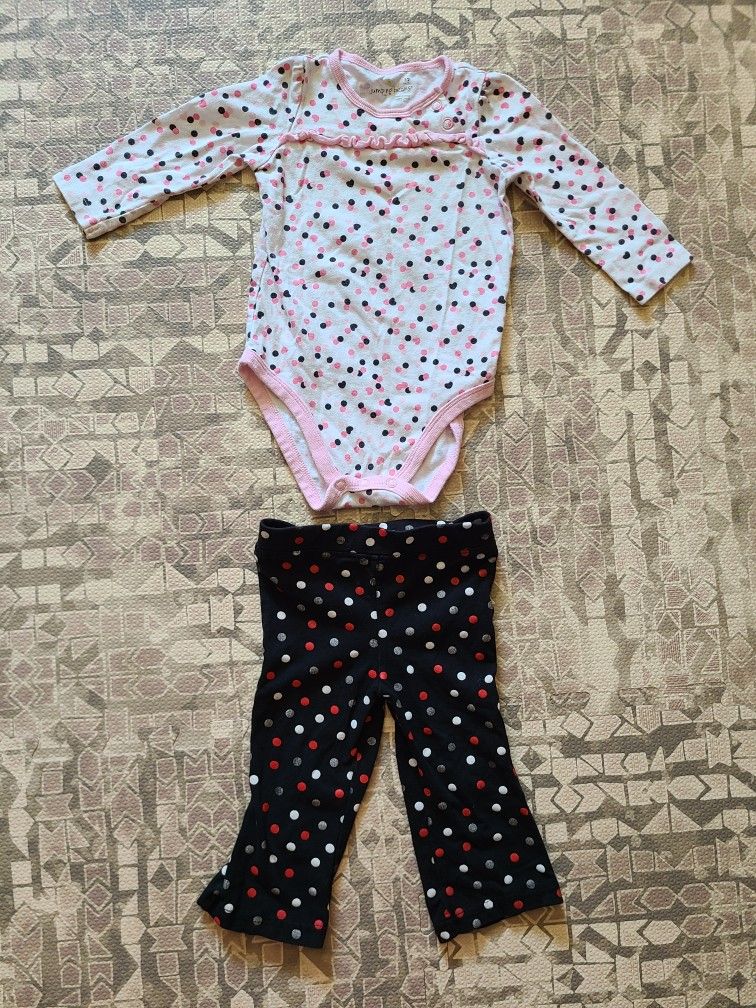2 Piece Jumping Beans 12M Long Sleeve Girl Confetti Bodysuit and Pants