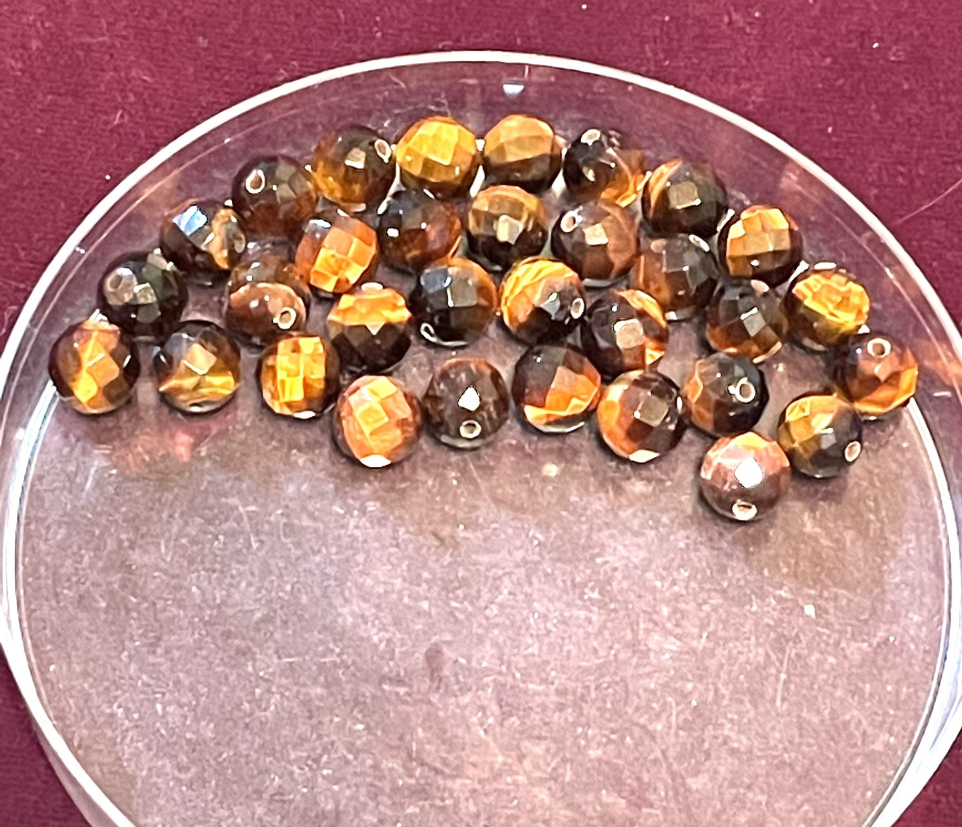 Lot Of 32 Faceted Tiger Eye Beads 