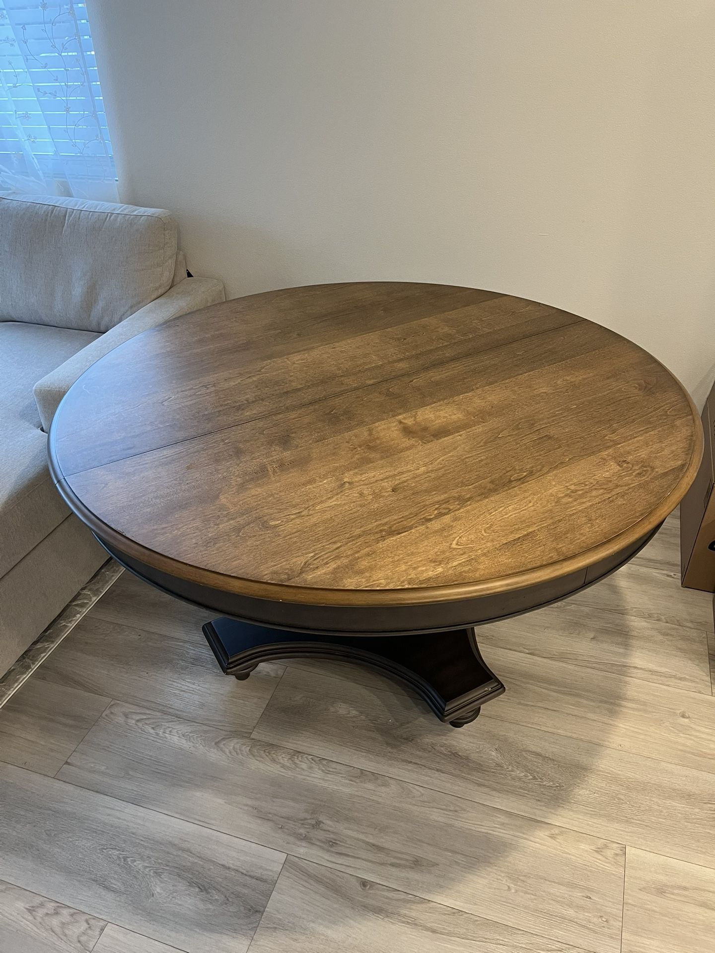 Extendable Round Wooden Dining Table Dark Brown