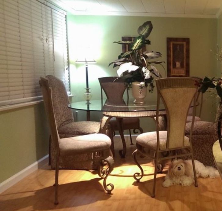 Dining Room Set With Round Glass Table & 2 Tailored Chairs And 4 Steel Legs Chairs display picture 1