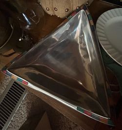Mikasa Carnival Triangular Bowl DPK01-738 Silver Center Piece Dish Tray