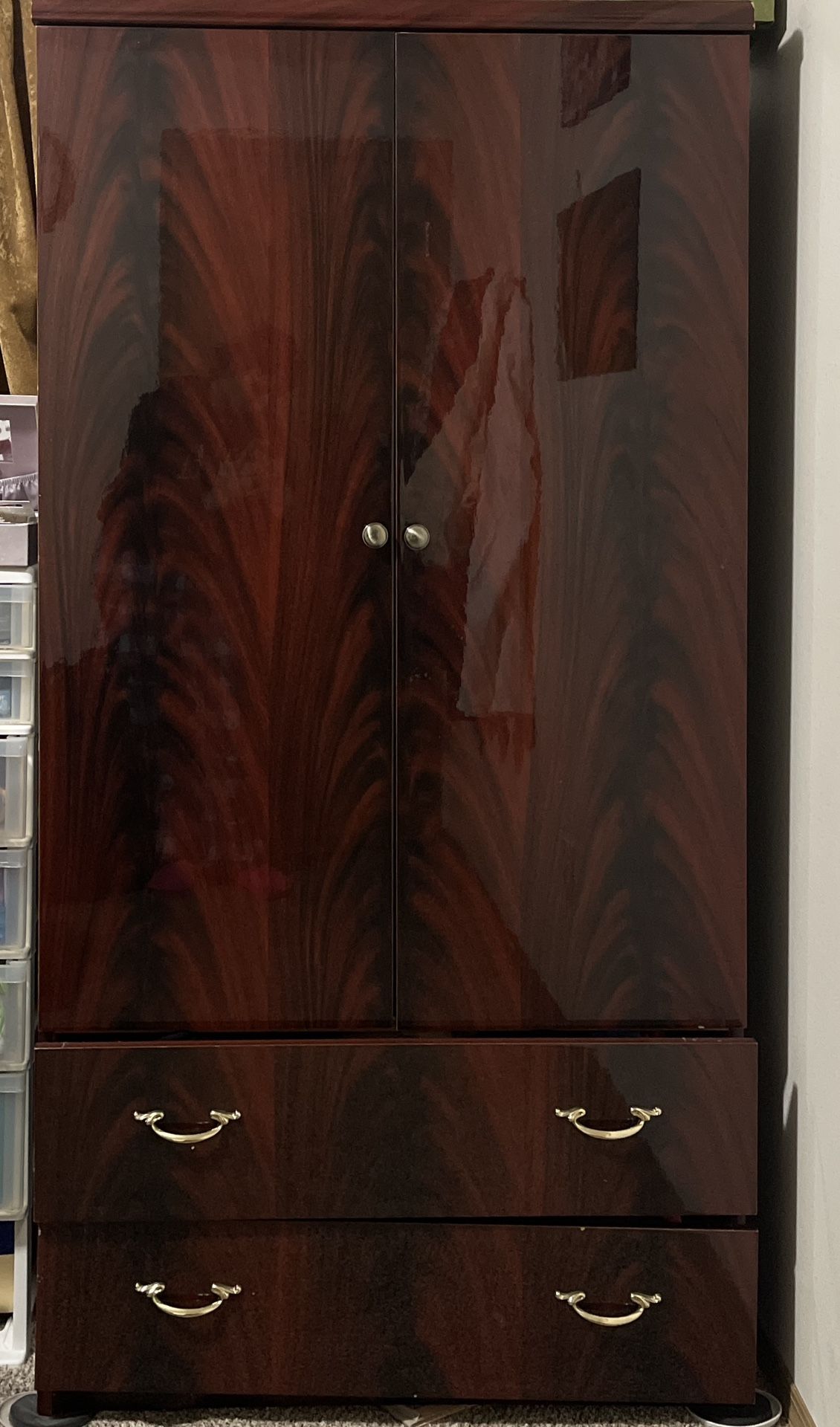 Wooden wardrobe with drawers