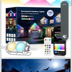 200FT Permanent Outdoor Lights Pro with Dual Lens, 100 ICRGBCW LED Smart Waterproof Eaves Lights, Halloween Christmas Permanent Light with 48 Scenes M