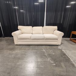 Shenandoah Cream Textured Fabric Three-Seat Couch with Rolled Arms