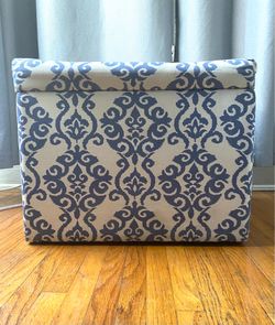 Blue and Off-White Damask Storage Ottoman