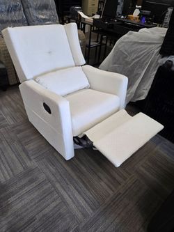 Upholstered Recliner Swivel Glider Nursery Chair Reclining Performance Fabric Rocker with Metal Base,Basketweave,Cream.brand new in box pick up in Chi