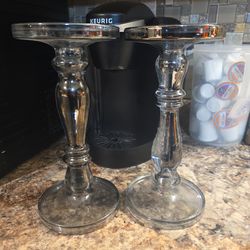 Glass candle holders (2)