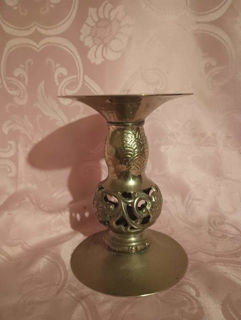 Victorian Brass Pillar Candle Holder 