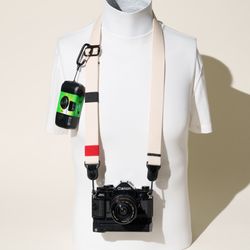 Camera Strap Adjustable Off-White/Cream Heavy-Duty Cotton w/Peak Design Anchors 