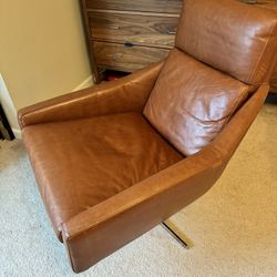 West Elm Austin Leather Swivel Chair & Ottoman Set