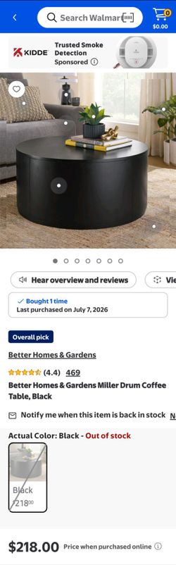 Brand New Better Homes & Gardens Miller Drum Coffee Table, Black *Great Bridge*