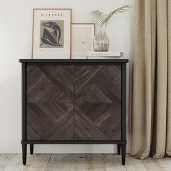 Howizz Lenia Solid Wood Storage Cabinet with Diamond Pattern Doors, Rustic Farmhouse Accent Cabinet for Living Room, or Entryway, Durable Acacia Wood,