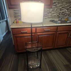 Modern Floor Lamp with Built-In 2-Tier Glass End Table