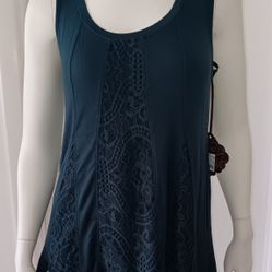New Women's Lace Inlay Green Tank Top