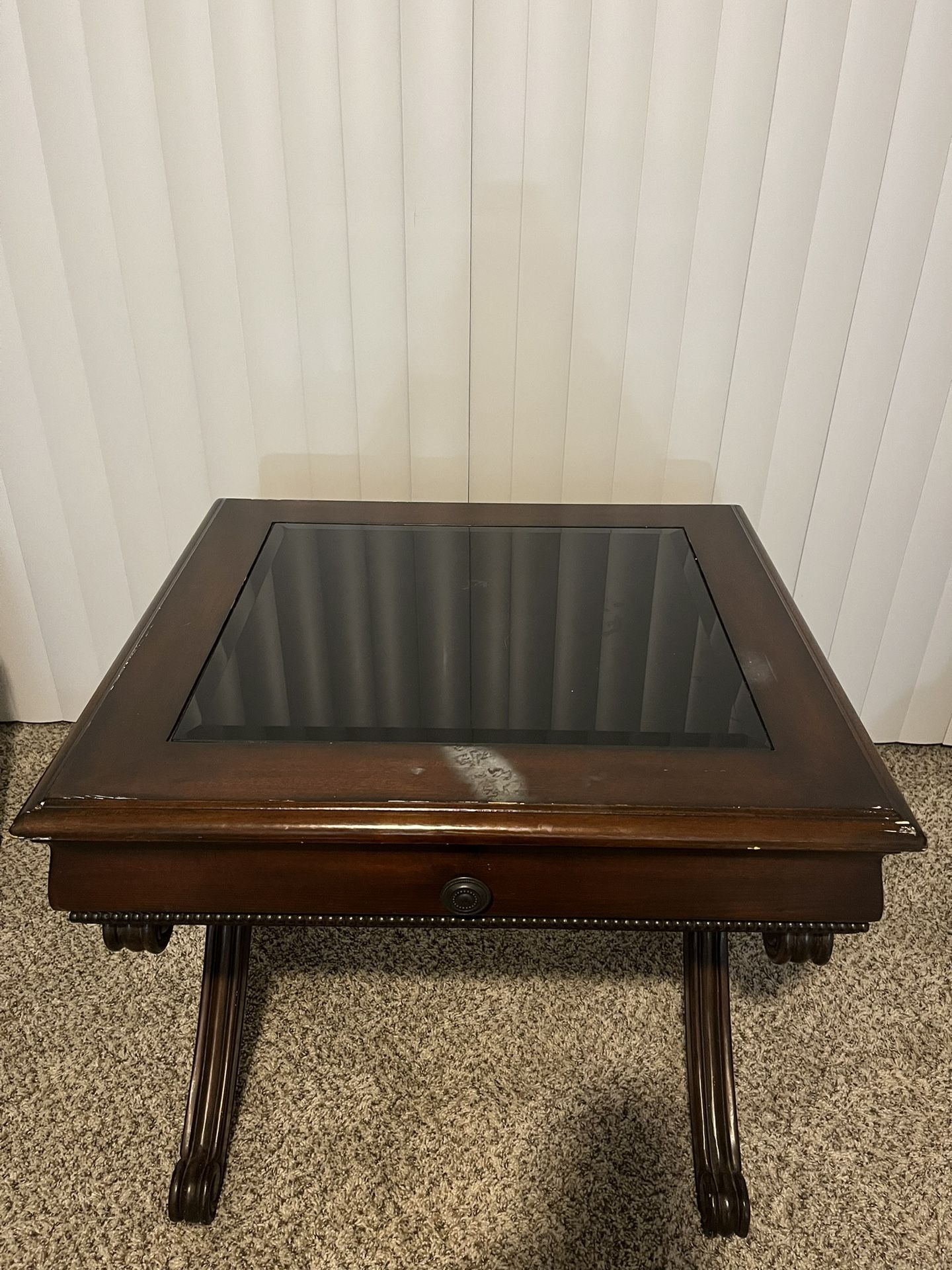 Wooden / Black Glass End Table