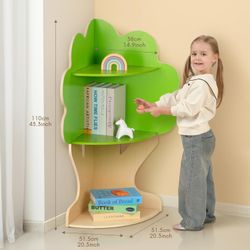 OOOK Tree Bookshelf for Kids Reading Nook, Corner Bookcase Toy Storage for Playroom, Classroom,