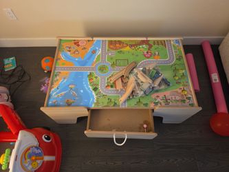 Kids Wooden Train and Play Table with Drawer