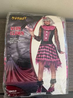 New Youth Girl’s Spirit Neon Clown Halloween Costume Size Small Ages 4-6