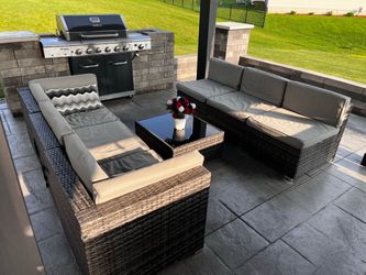 Outdoor Wicker Sectional Sofa Set with Coffee Table