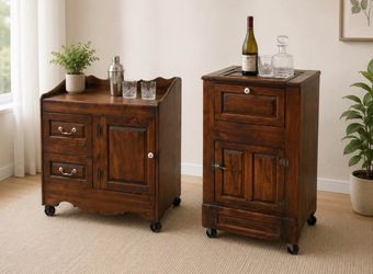 Two piece brown wood bar carts