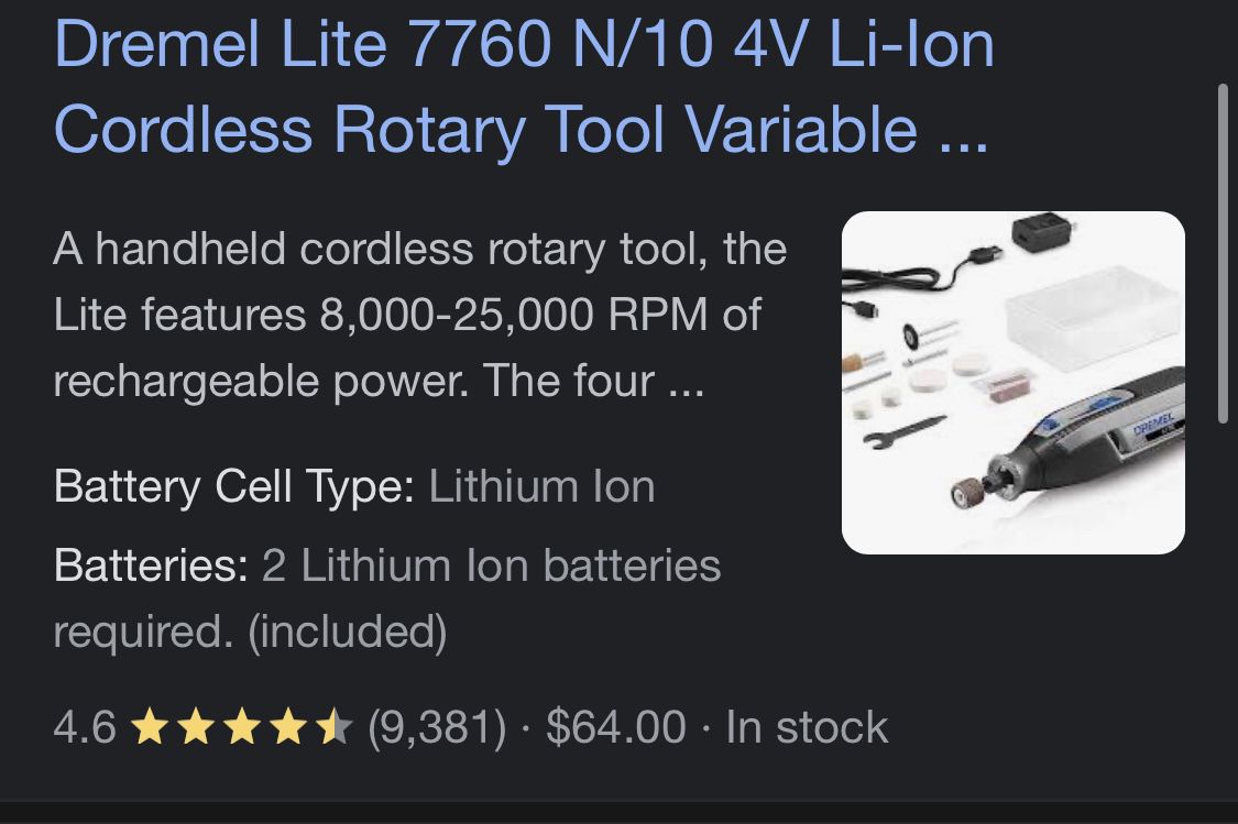 Dremel Lite 7760 N/10 4V Li-Ion Cordless Rotary Tool Variable