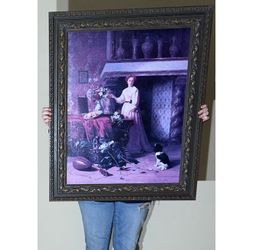 Vintage Grand Gilded Frame Art Painting Portrait 28” x 34.5” “Arraigning Flowers” David Emil Joseph de Noter Bombay Co