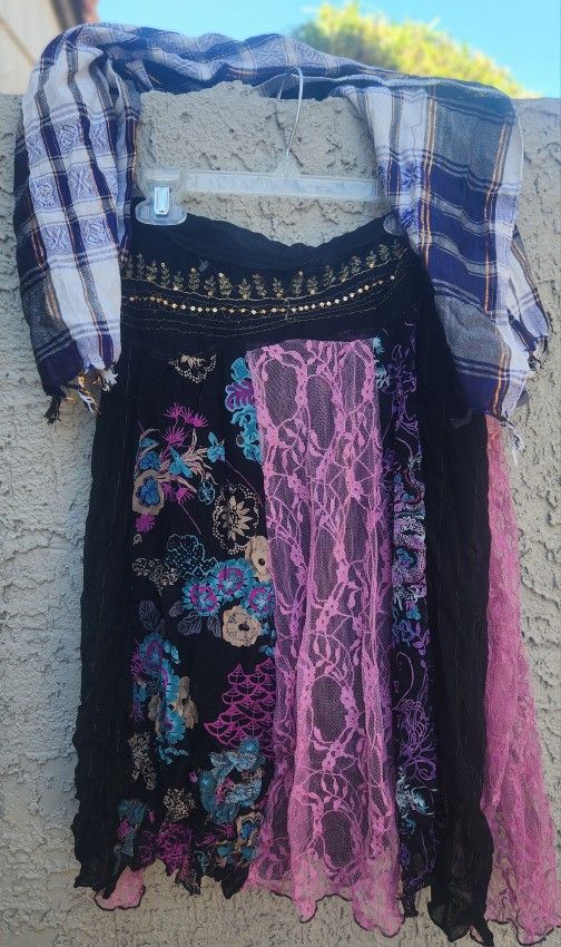 Women's Large Witch Dress Or Gypsy Skirt And Scatf Costume