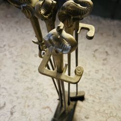 Vintage/Antique Set of Solid Brass Elephant Fireplace Tools