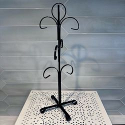 Vintage Japan Black Metal MCM 14 1/4” tall Coffee Mug Tree Stand 6 Hook Holder