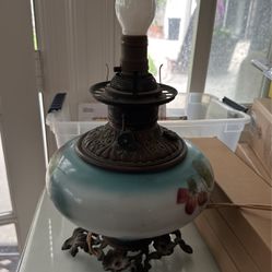 Antique Lamp Blue (no Shade ) Hand Painted 