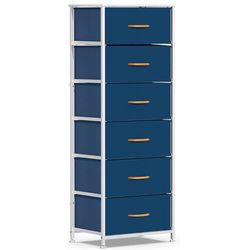 Dresser Storage Tower, 6 Fabric Organizer Drawers, Wide Chest of Drawers for Closet Boys & Girls Bedroom, Bedside Furniture, Steel Frame, Wood Top, Fa