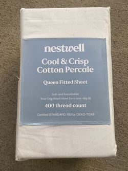 Nestwell™ Cotton Percale 400-Thread-Count Queen Fitted Sheet in Bright White (CRAZY DEAL)