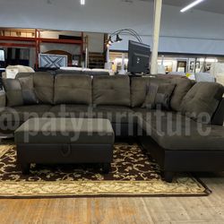 Sectional Sofa w/ Chaise & Storage Ottoman – Microfiber – $599