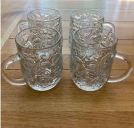 Princess House Fantasia Poinsettia Crystal Coffee Mugs Set of 4