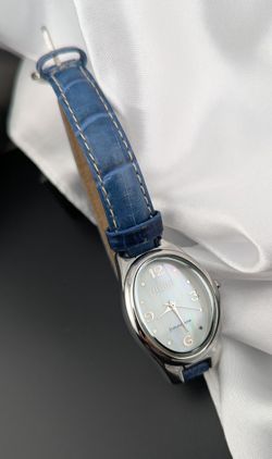 W5⌚✨💙Ecclissi Women’s 925 Sterling Silver Watch – Mother-of-Pearl Dial – Blue Leather💙✨⌚