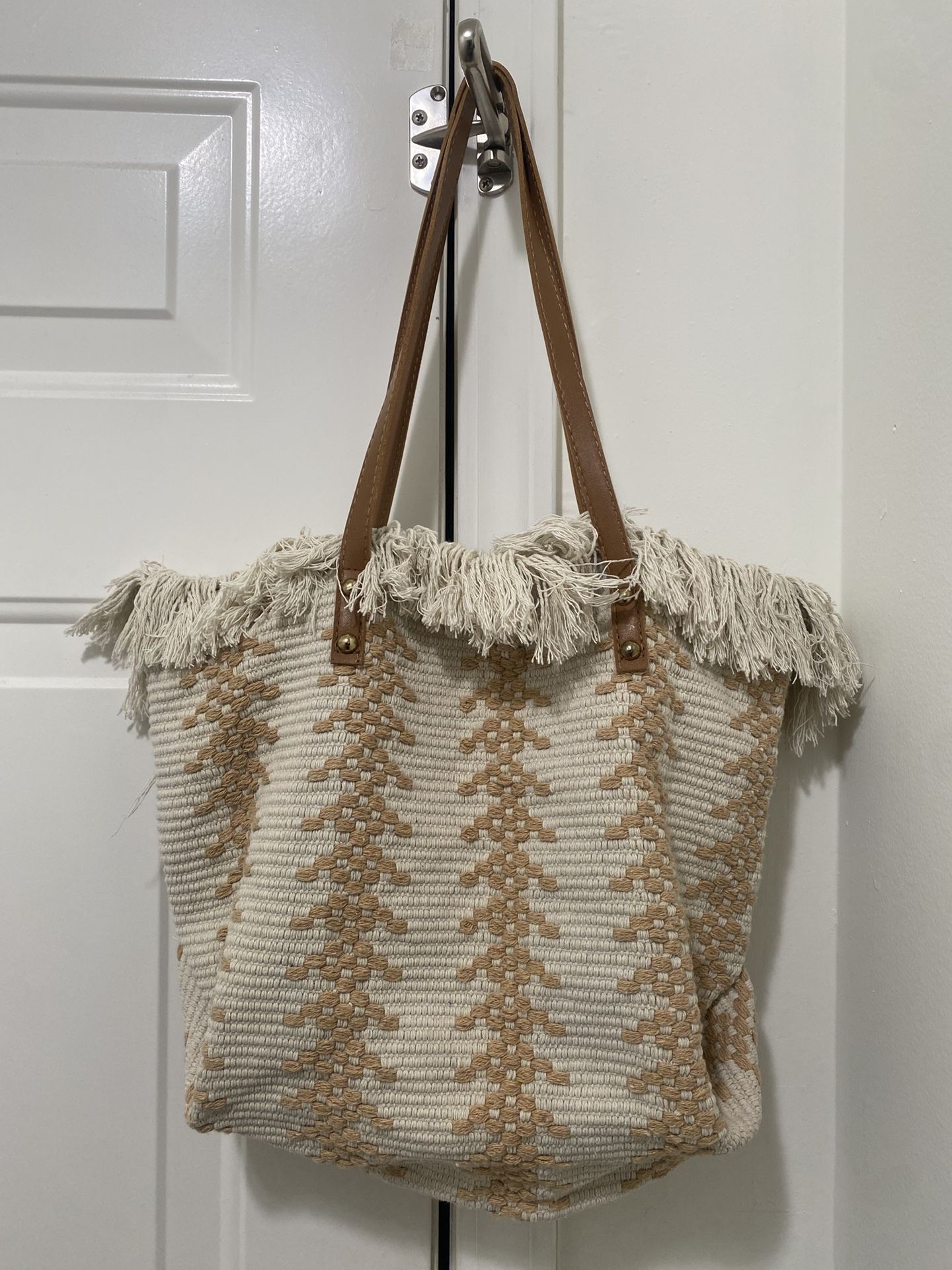 Boho Woven Tote Bag with Fringe