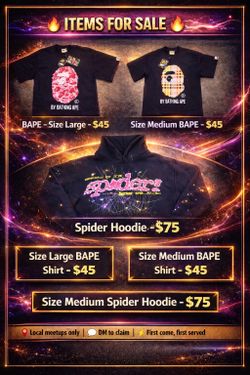 1 Spider hoodie. 2 Bape shirts