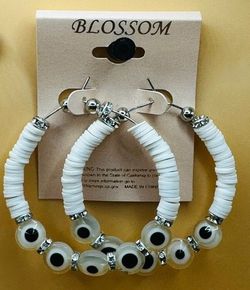 New Blossom Glass Evil Eye Protection Earrings Pair Beautiful -White