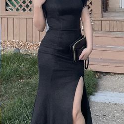 Black gown with split and delicate sparkle