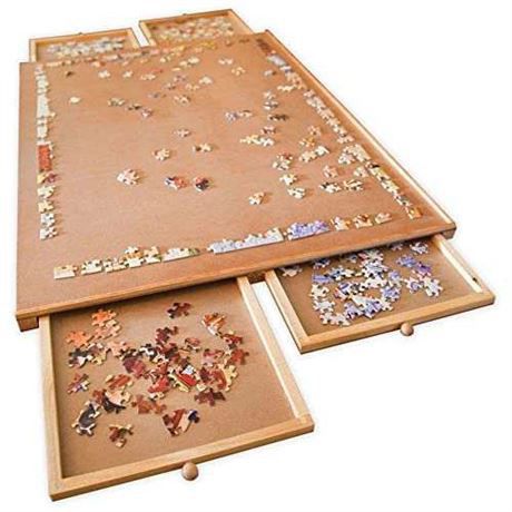 Bits and Pieces - 1000 Piece Puzzle Board with Drawers - Jumbo Wooden Puzzle Plateau – Portable Puzzle Table 26"x 34" - Tabletop Deluxe Jigsaw Puzzle 