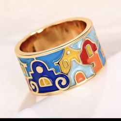 COLORED HOUSED DESIGN FINGER RING SIZE 8