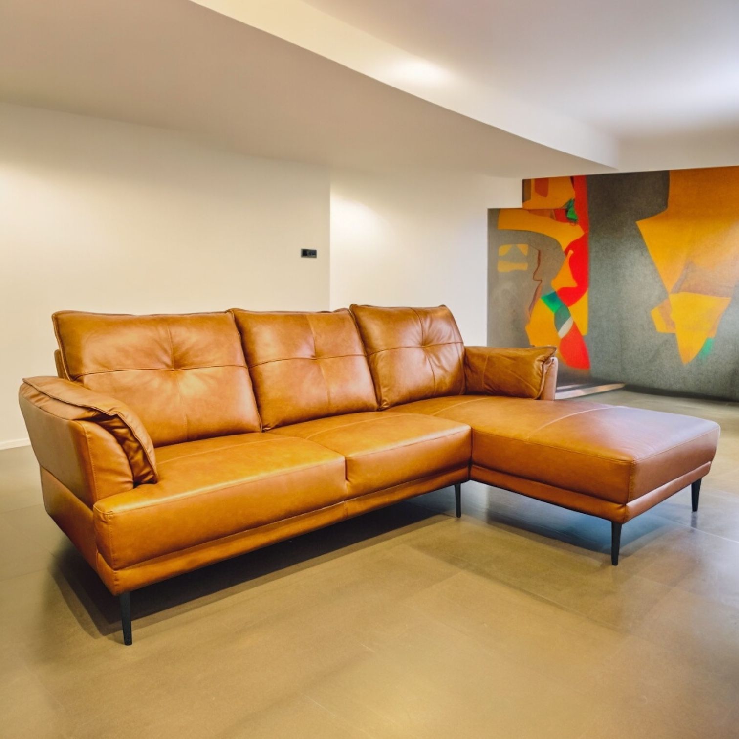 🏷WAREHOUSE CLEARANCE💥BRAND NEW Real Leather Sectional Sofa L-Shape, Whiskey