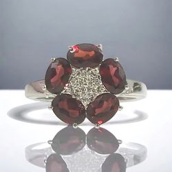 Red Garnet Ring in Sterling Silver 